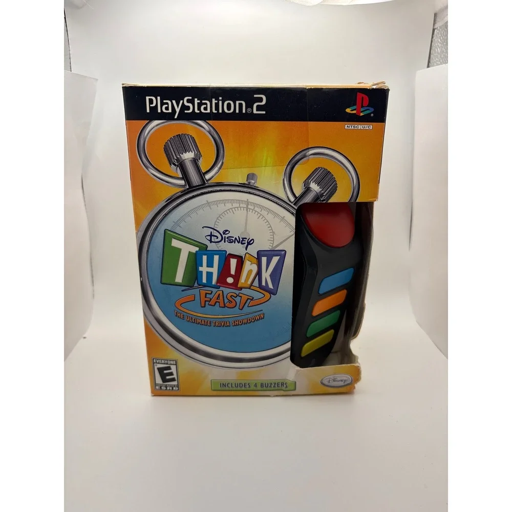 Disney Think Fast PlayStation 2 PS2 Game with 4 Buzzers Trivia Showdown Bundle